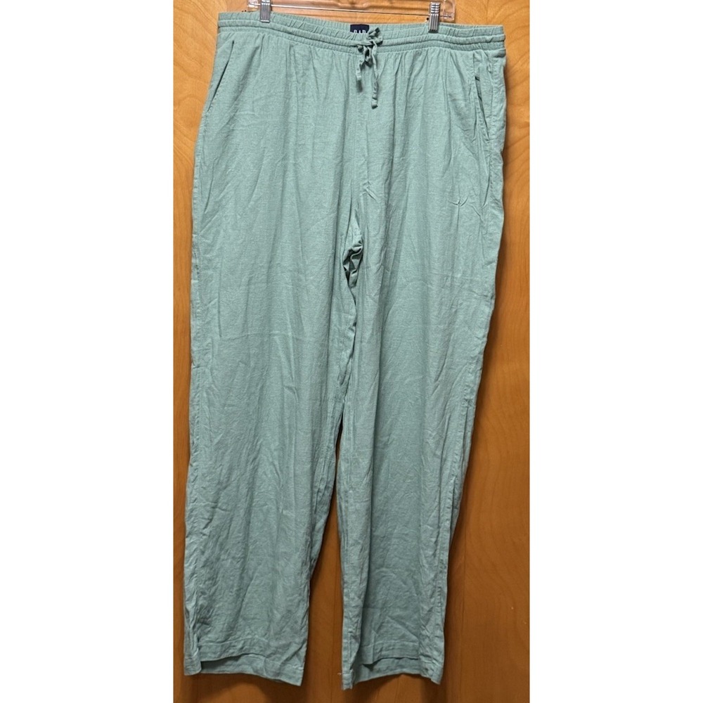 Gap Women's Linen Blend Pull-On Elastic Tie Waist Pant Pockets Sage Green Sz XL